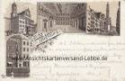 Ansichtskarte: Augsburg - Rathhaus - Goldener Saal - Perlachthurm Perlachturm - Merkurbrunnen mit Cafe & Restaurant - Lithografie -  nach Gttingen Theologe Paul Wernle Schweiz Schwarzburgbund-Verbindung Burschenschaft Germania- Schwaben - Bayern  ...
